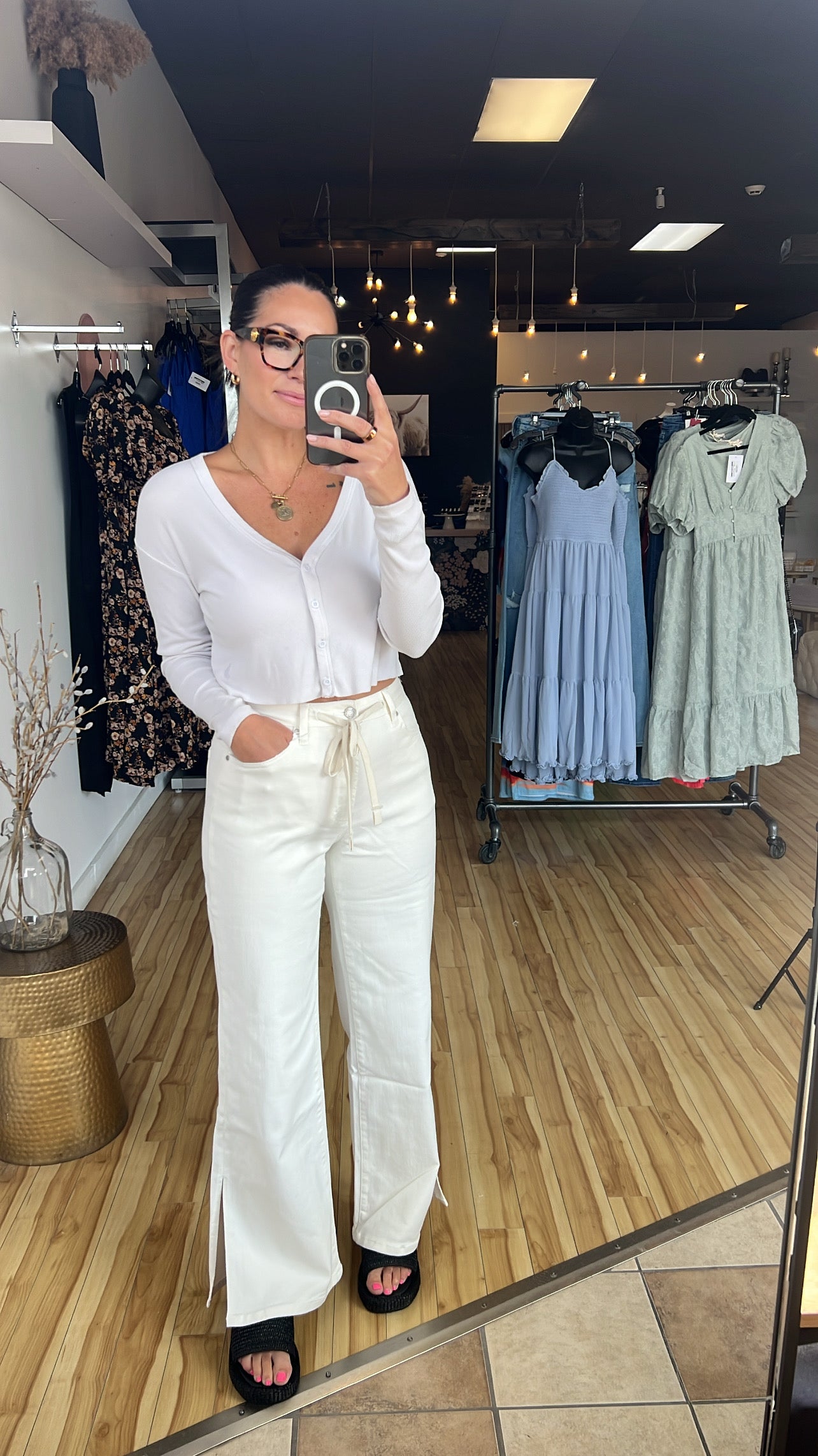Drawstring Stretch Wide Leg Pants