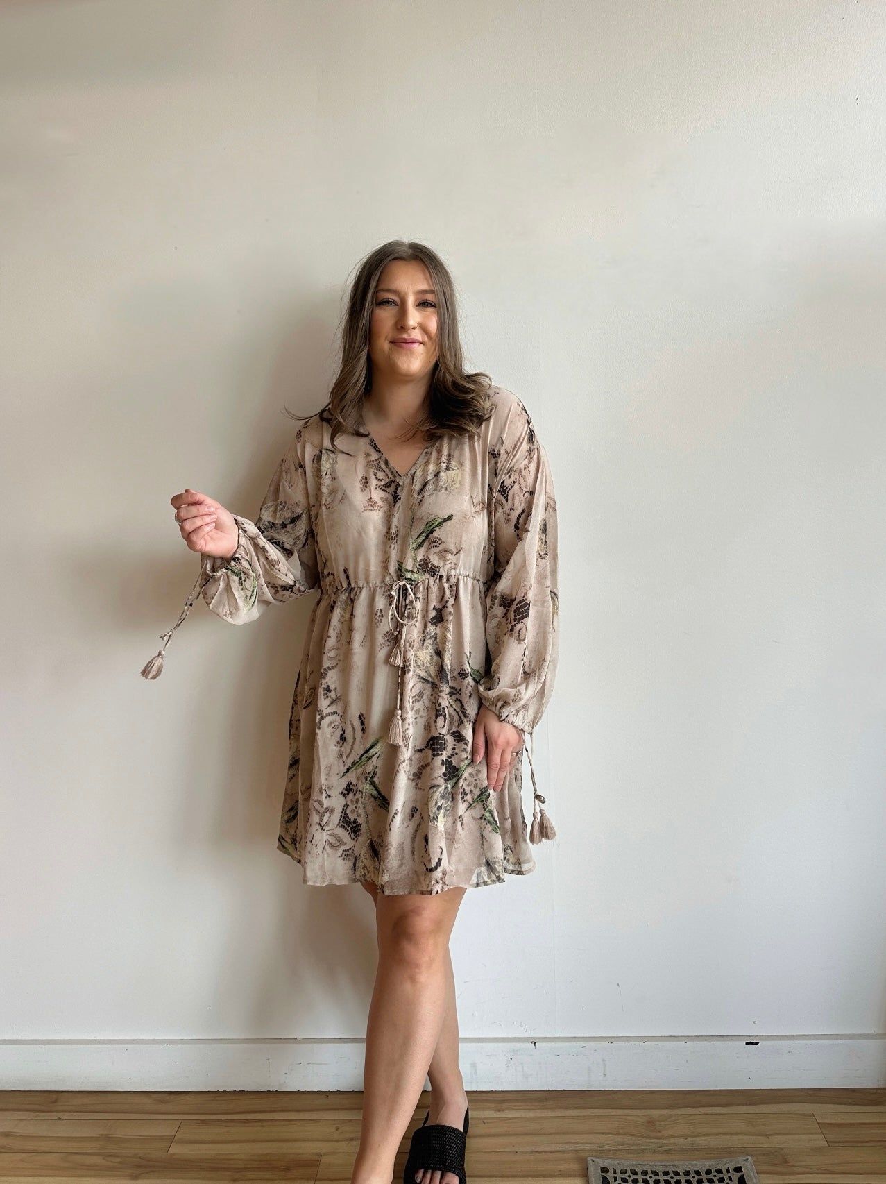 Floral Drawstring Waist Dress