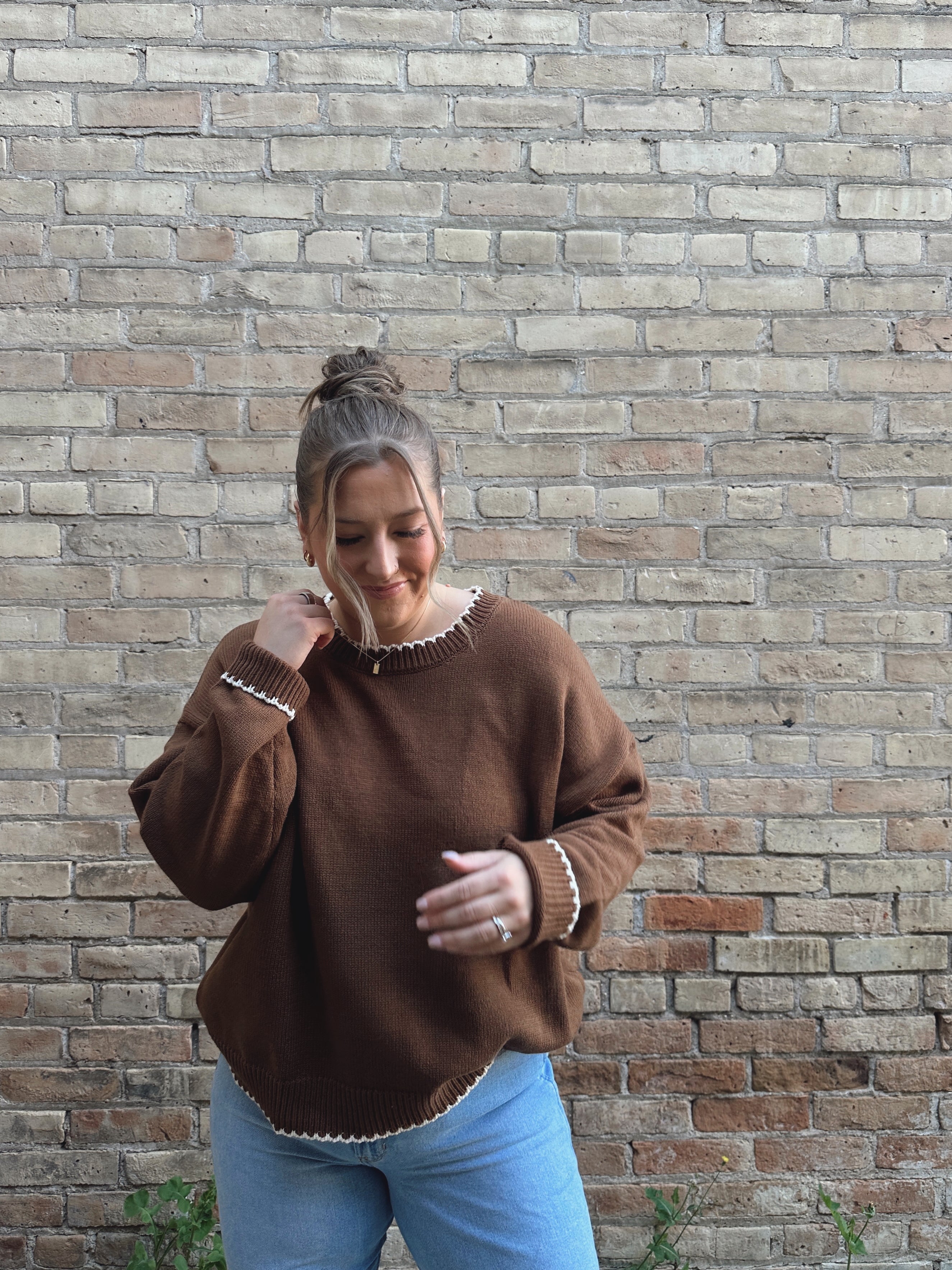 Contrast Stitch Crewneck Pullover
