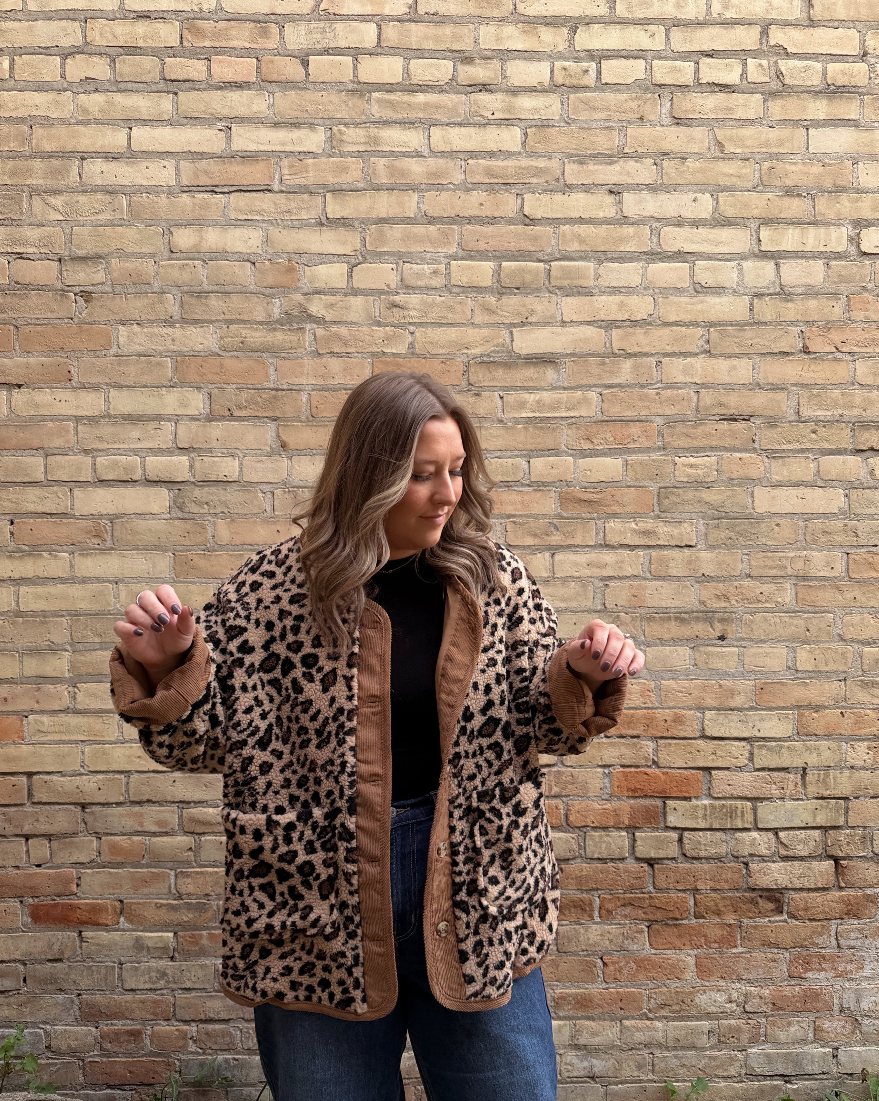 Button Leopard Sherpa Jacket