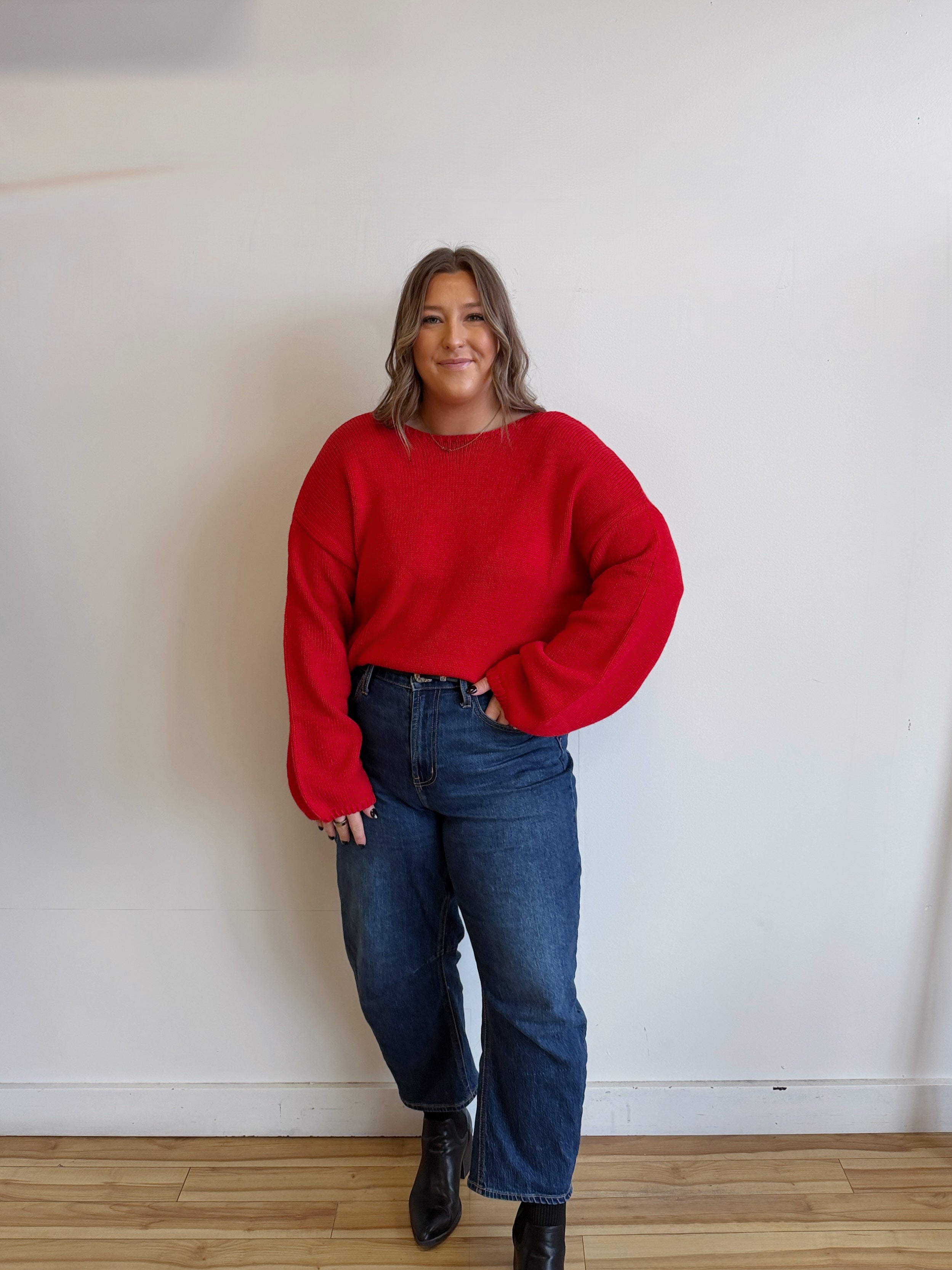 Bow Backless Bubble Sleeve Sweater