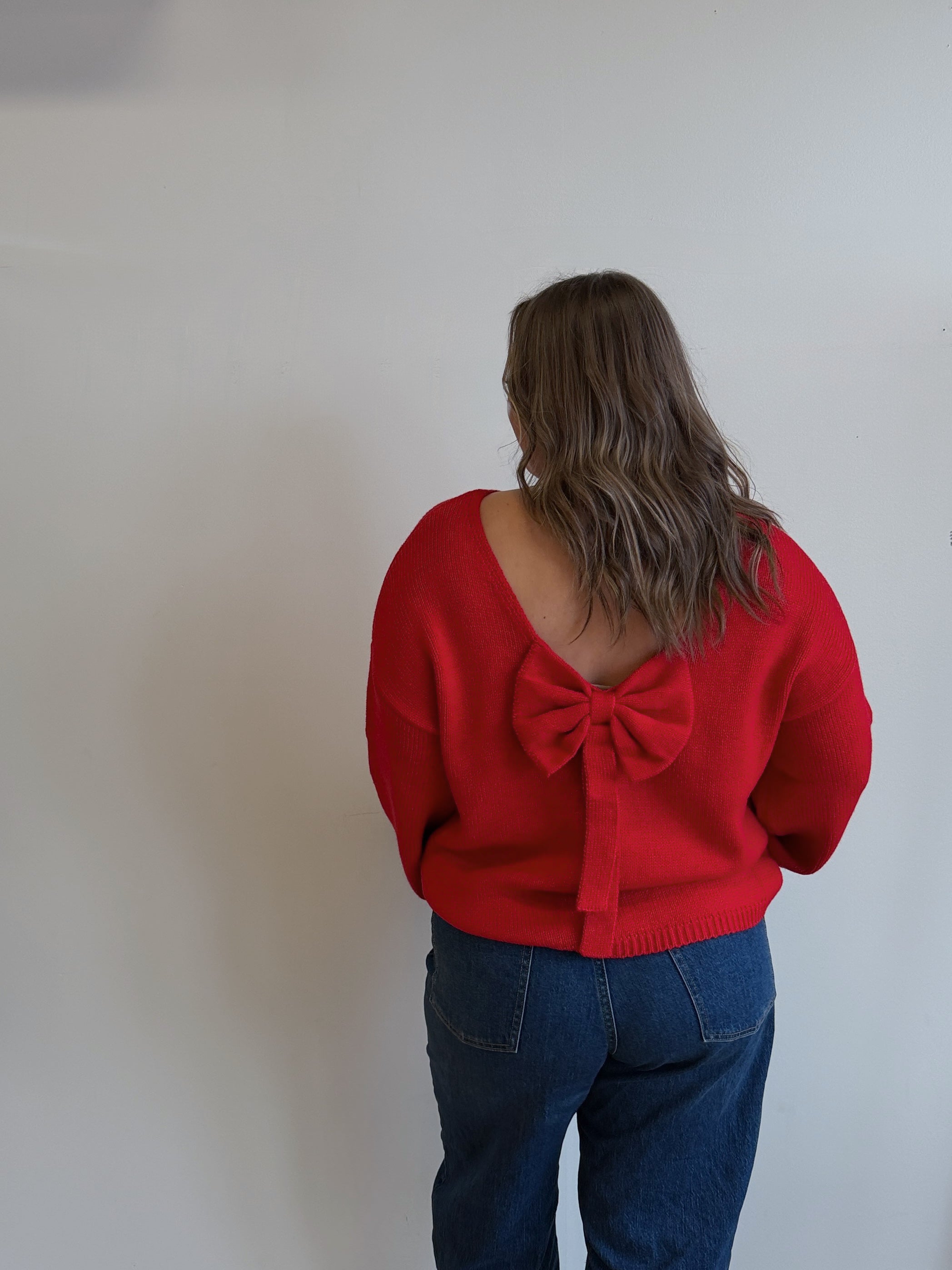 Bow Backless Bubble Sleeve Sweater