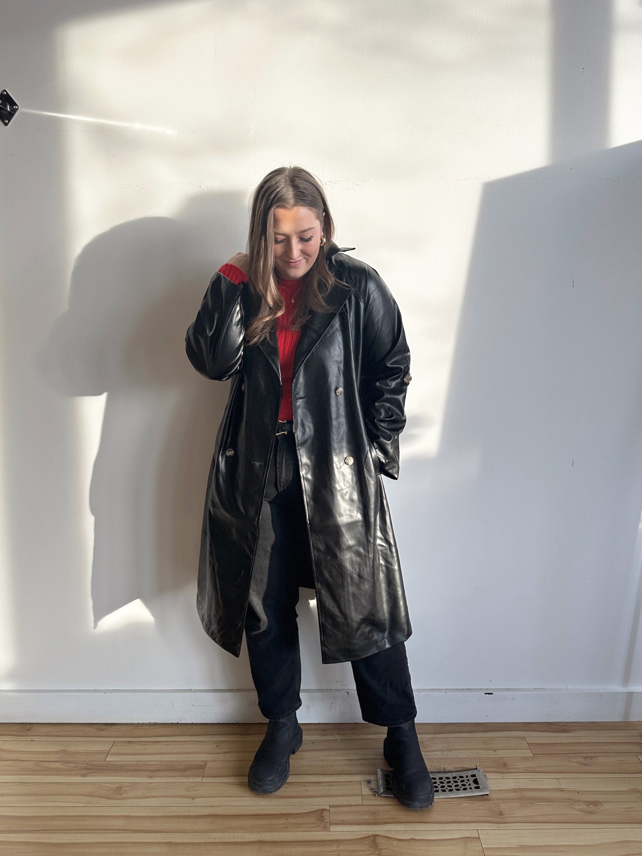 ジャケット・アウター RAFFINE FAKE LEATHER TRENCH COAT Oversized Faux Leather Belted Trench Coat | boohoo CA