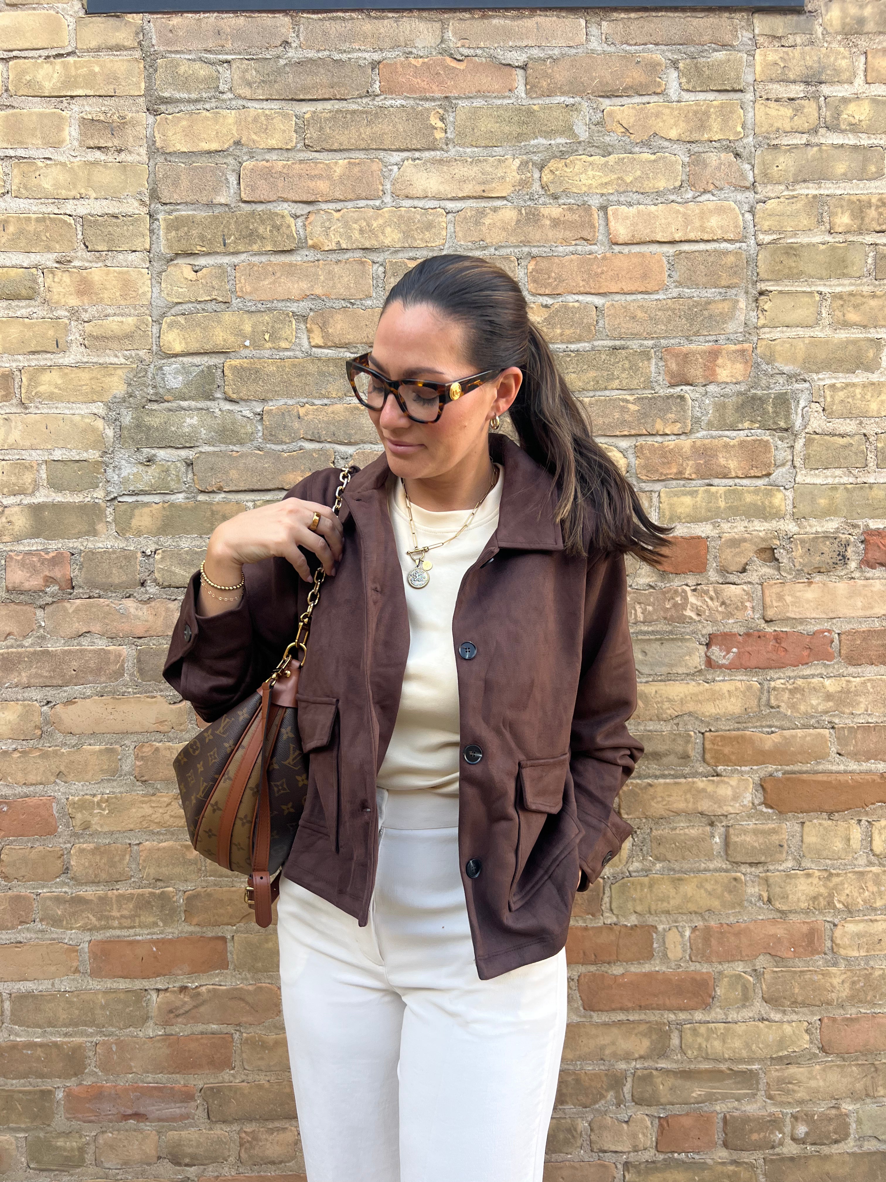 Button Front Suede Jacket