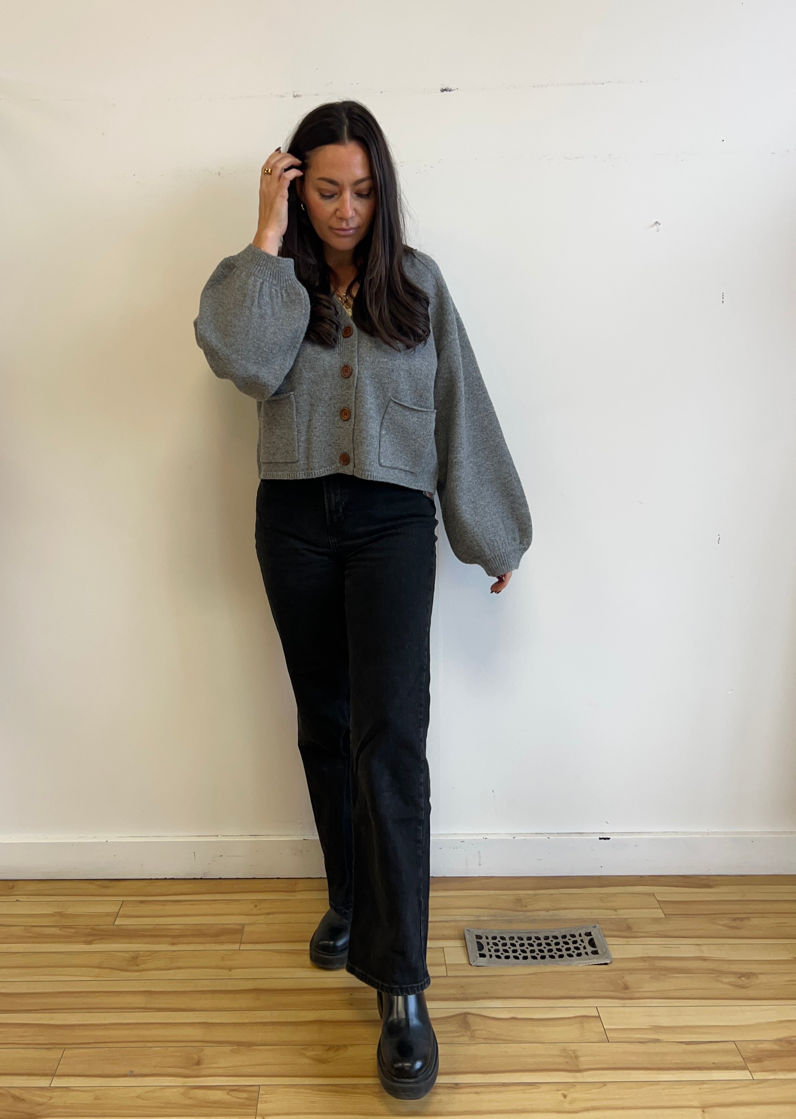 Button Wide Sleeve Cardigan